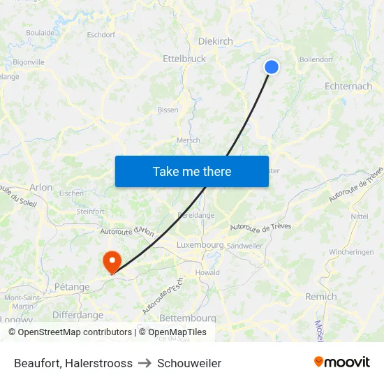 Beaufort, Halerstrooss to Schouweiler map