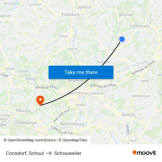 Consdorf, Schoul to Schouweiler map