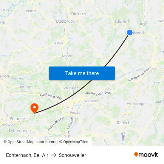 Echternach, Bel-Air to Schouweiler map