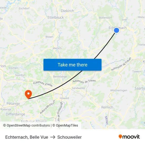 Echternach, Belle Vue to Schouweiler map