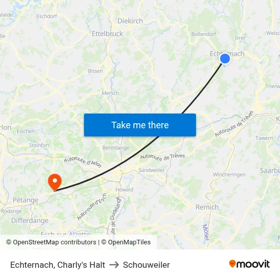 Echternach, Charly's Halt to Schouweiler map