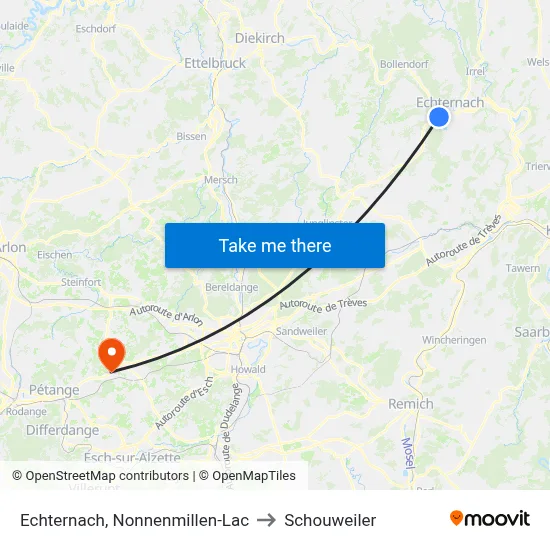 Echternach, Nonnenmillen-Lac to Schouweiler map