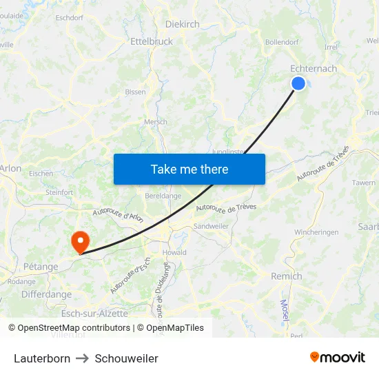 Lauterborn to Schouweiler map
