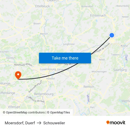 Moersdorf, Duerf to Schouweiler map