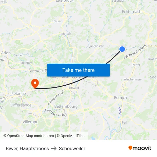 Biwer, Haaptstrooss to Schouweiler map