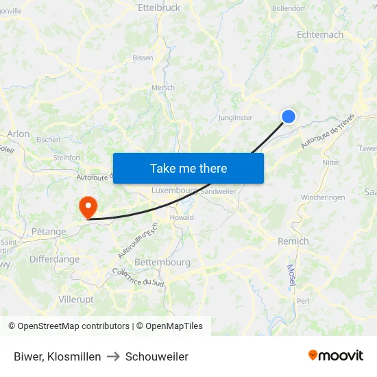 Biwer, Klosmillen to Schouweiler map