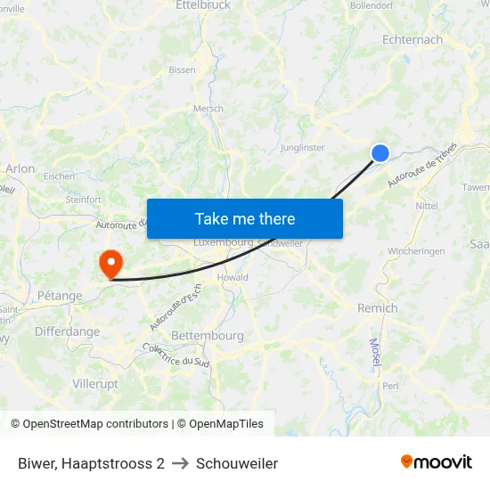 Biwer, Haaptstrooss 2 to Schouweiler map