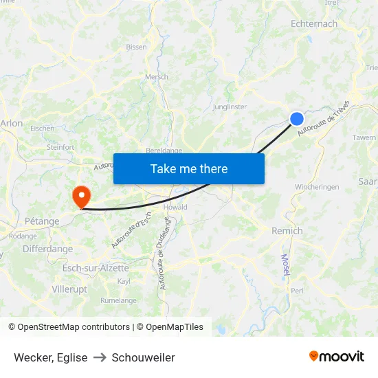 Wecker, Eglise to Schouweiler map