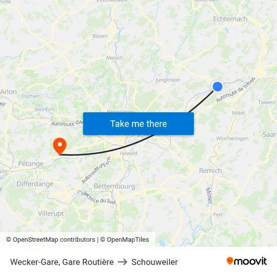 Wecker-Gare, Gare Routière to Schouweiler map