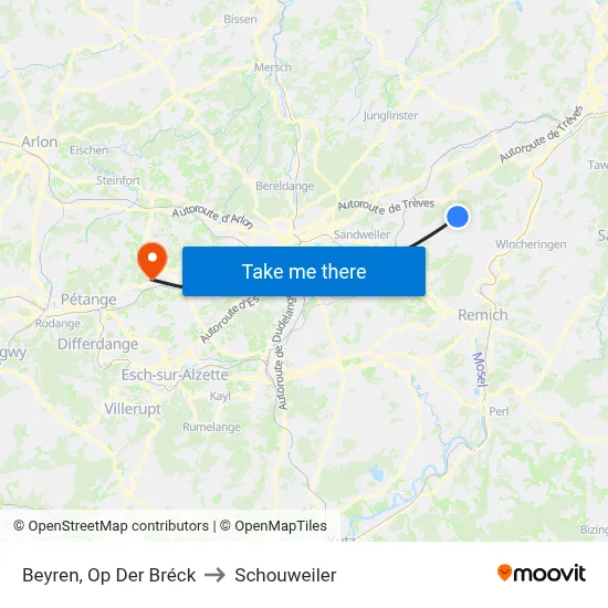 Beyren, Op Der Bréck to Schouweiler map