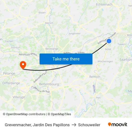 Grevenmacher, Jardin Des Papillons to Schouweiler map