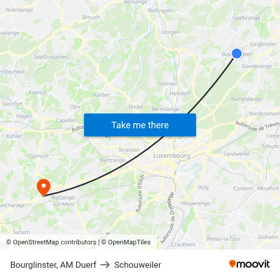 Bourglinster, AM Duerf to Schouweiler map