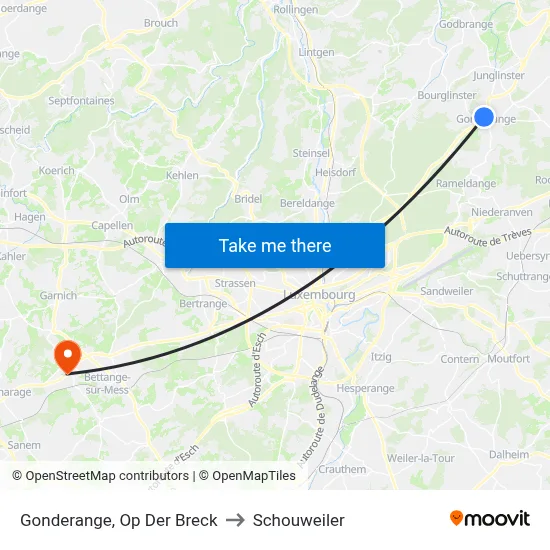 Gonderange, Op Der Breck to Schouweiler map