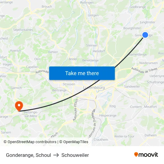 Gonderange, Schoul to Schouweiler map