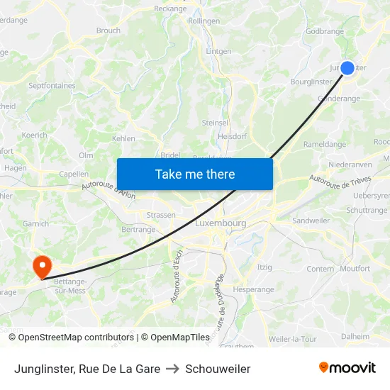 Junglinster, Rue De La Gare to Schouweiler map