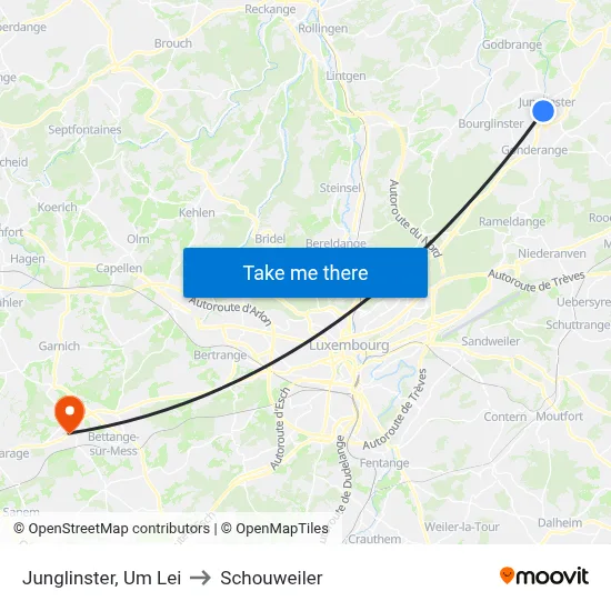 Junglinster, Um Lei to Schouweiler map