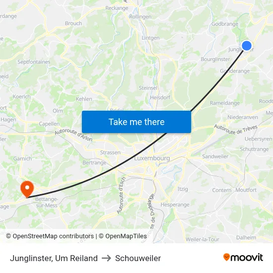 Junglinster, Um Reiland to Schouweiler map
