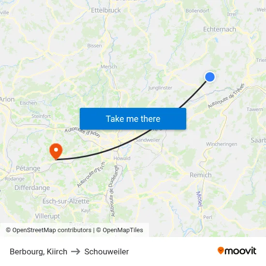 Berbourg, Kiirch to Schouweiler map