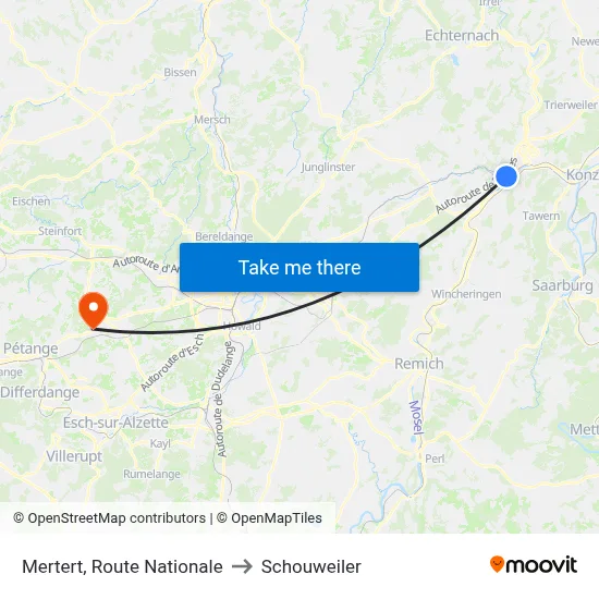 Mertert, Route Nationale to Schouweiler map