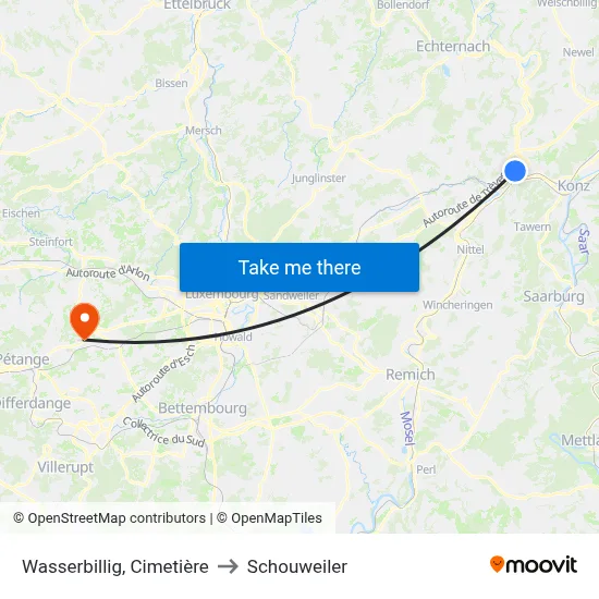 Wasserbillig, Cimetière to Schouweiler map
