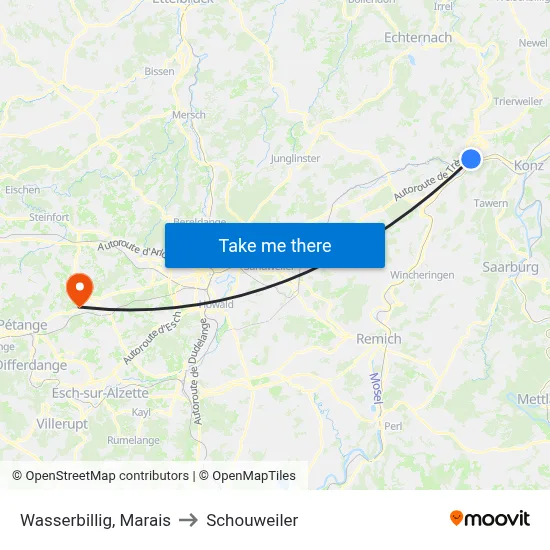 Wasserbillig, Marais to Schouweiler map