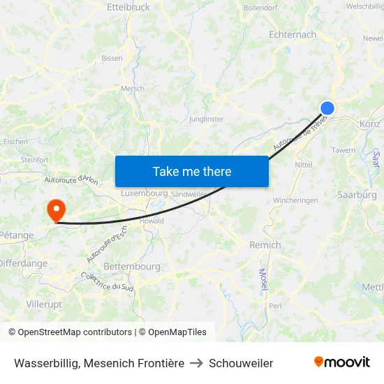 Wasserbillig, Mesenich Frontière to Schouweiler map