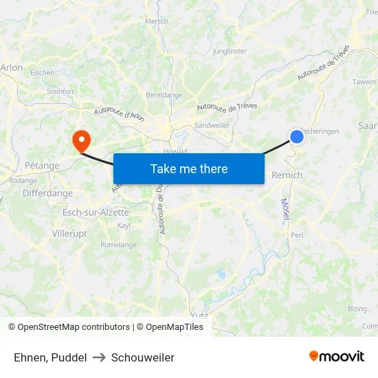 Ehnen, Puddel to Schouweiler map