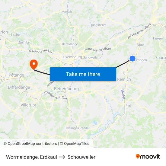 Wormeldange, Erdkaul to Schouweiler map