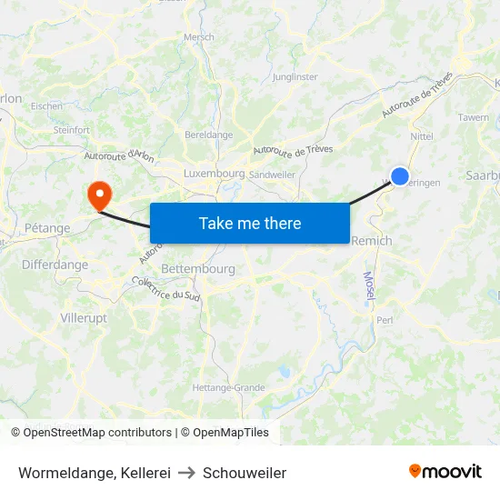 Wormeldange, Kellerei to Schouweiler map