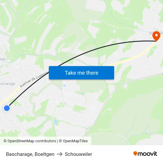 Bascharage, Boeltgen to Schouweiler map