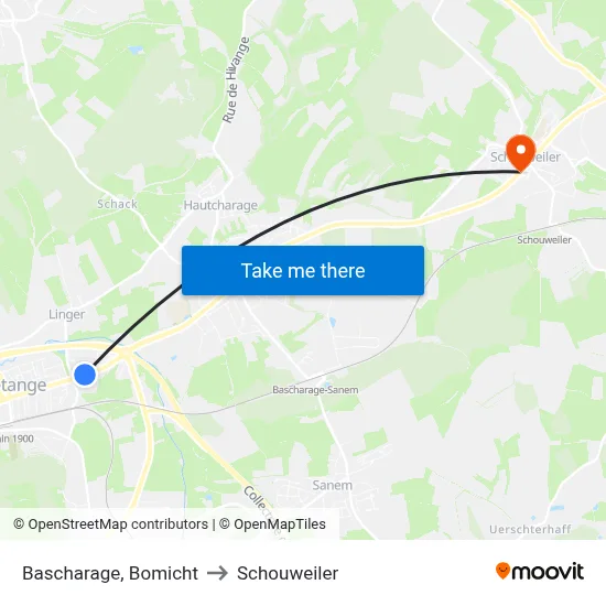 Bascharage, Bomicht to Schouweiler map