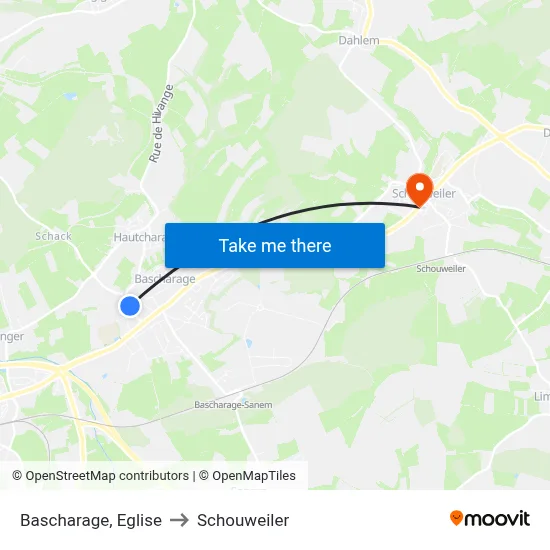 Bascharage, Eglise to Schouweiler map