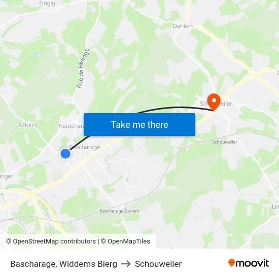 Bascharage, Widdems Bierg to Schouweiler map