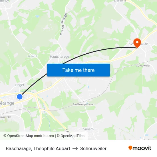 Bascharage, Théophile Aubart to Schouweiler map