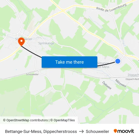 Bettange-Sur-Mess, Dippecherstrooss to Schouweiler map