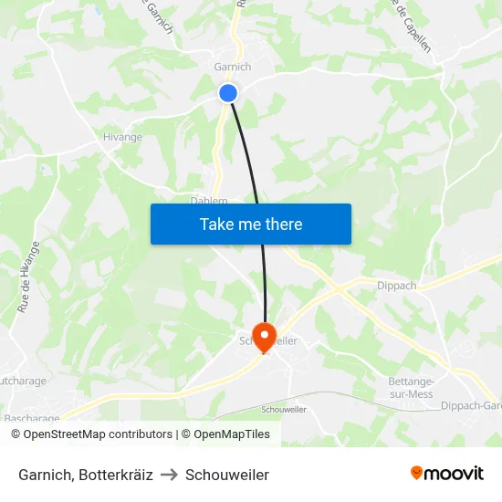 Garnich, Botterkräiz to Schouweiler map