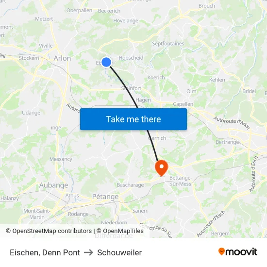 Eischen, Denn Pont to Schouweiler map