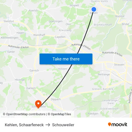 Kehlen, Schaarfeneck to Schouweiler map