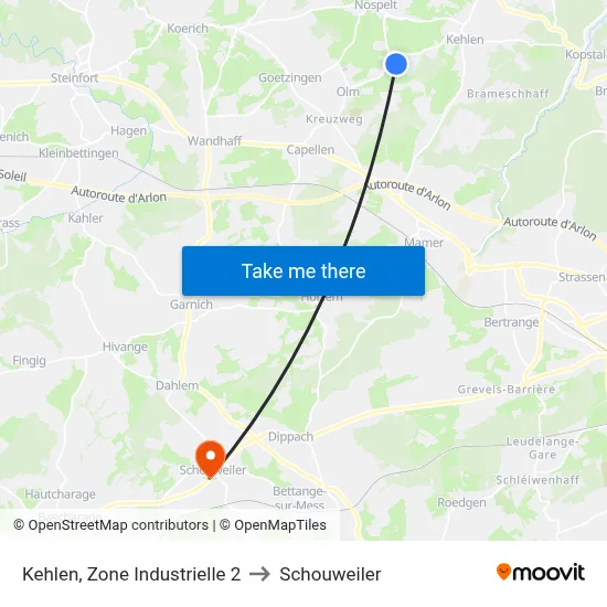 Kehlen, Zone Industrielle 2 to Schouweiler map