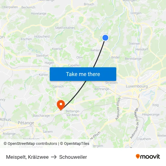 Meispelt, Kräizwee to Schouweiler map