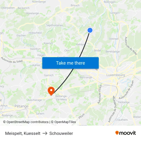 Meispelt, Kuesselt to Schouweiler map