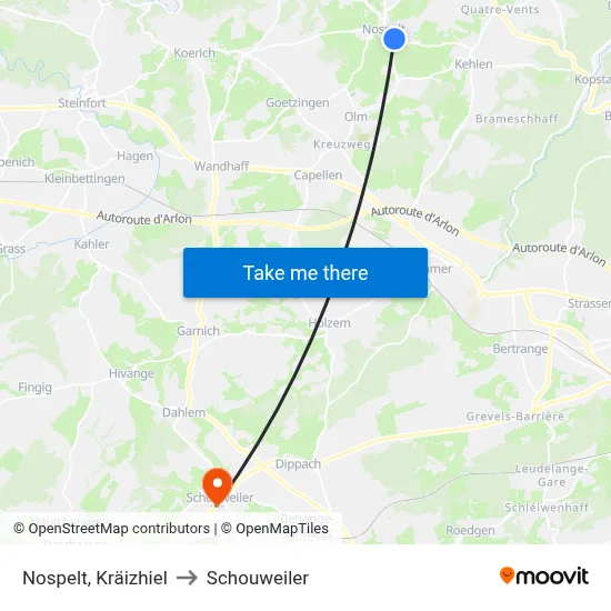 Nospelt, Kräizhiel to Schouweiler map