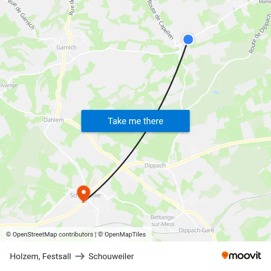 Holzem, Festsall to Schouweiler map
