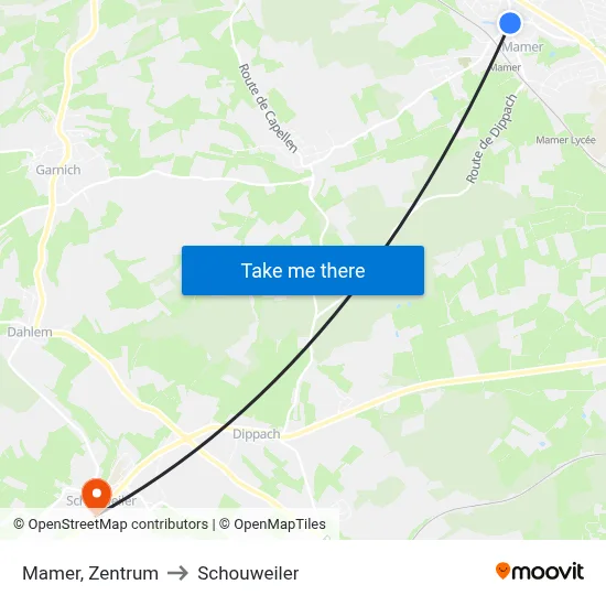 Mamer, Zentrum to Schouweiler map