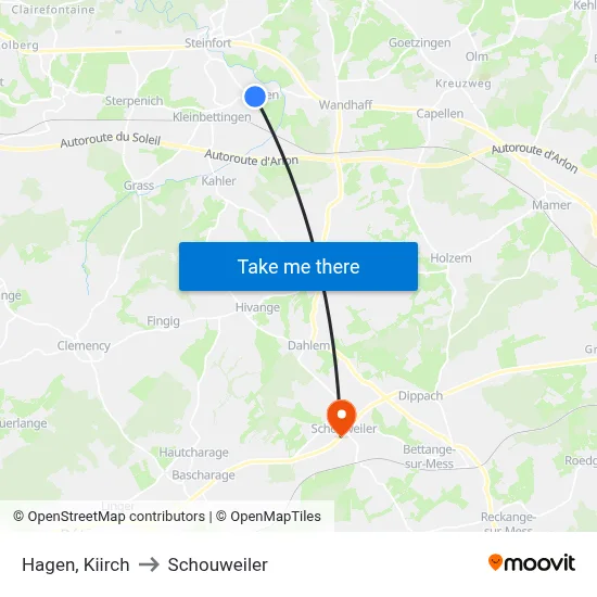 Hagen, Kiirch to Schouweiler map