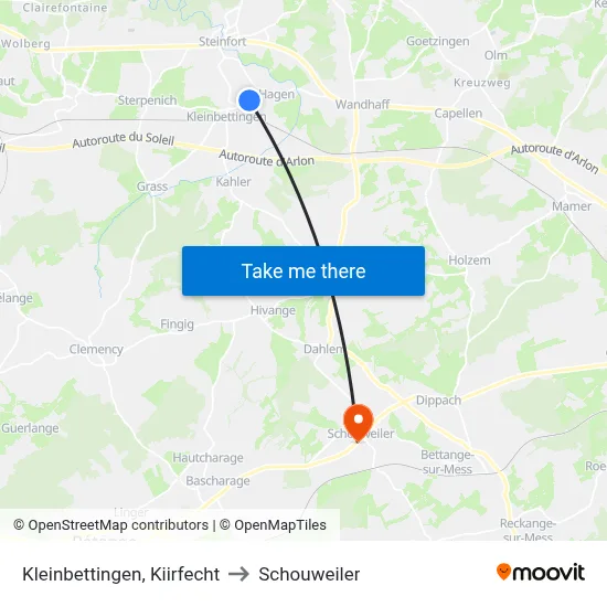 Kleinbettingen, Kiirfecht to Schouweiler map