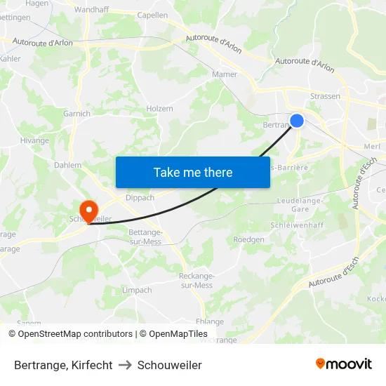 Bertrange, Kirfecht to Schouweiler map