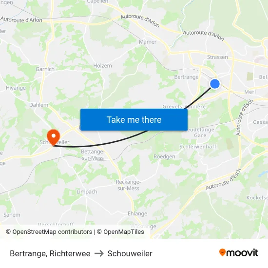 Bertrange, Richterwee to Schouweiler map
