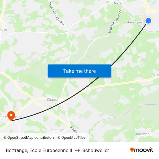 Bertrange, Ecole Européenne II to Schouweiler map