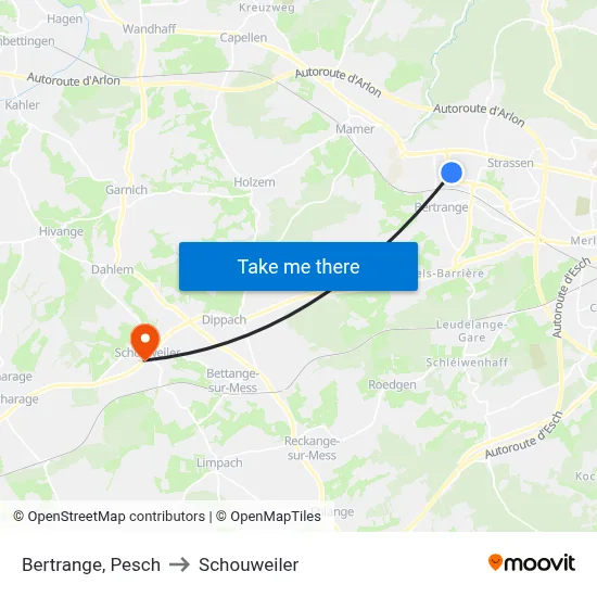 Bertrange, Pesch to Schouweiler map